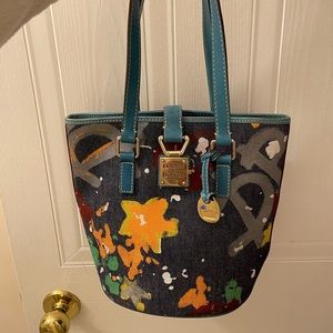 DOONEY & BOURKE Denim Graffiti Water Painting Bucket Shoulder Bag